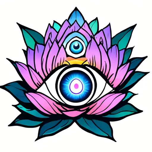 lotus flower and third eye chakra symbol intertwined tattoo design idea
