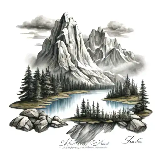 Bible verse Matthew 19:26 with mountains and a lake  tattoo design idea