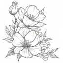 bouquet of magnolia, lavender, California poppy, and blue violet tattoo design idea