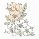 bouquet of magnolia, lavender, California poppy, and blue violet tattoo design idea