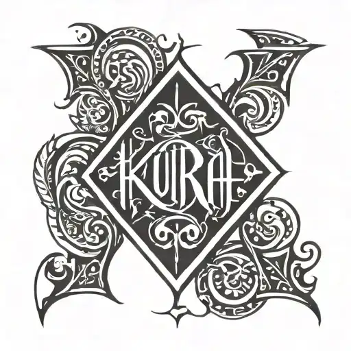 Kura in gothic letters M tattoo design idea