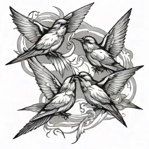 4 swallows wrapped together symbolizing the 4 cardinal points  tattoo design idea
