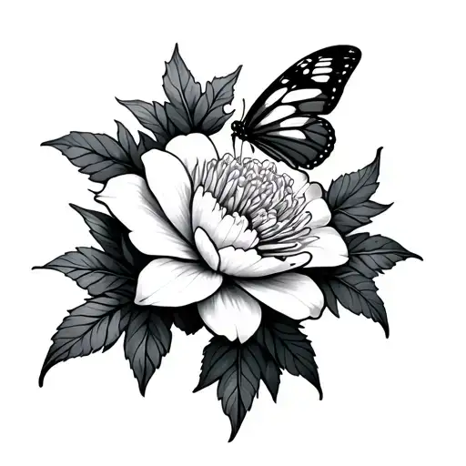paperwhite flower and carnation flower with a butterfly tattoo design idea