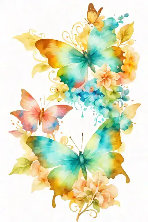 butterflies and flowers tattoo design idea