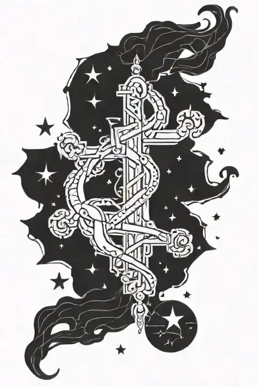 libra and capricorn collide like two stars tattoo design idea