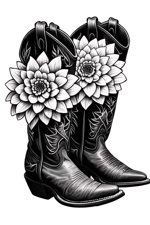 cowboy boot dahlia flower tattoo design idea
