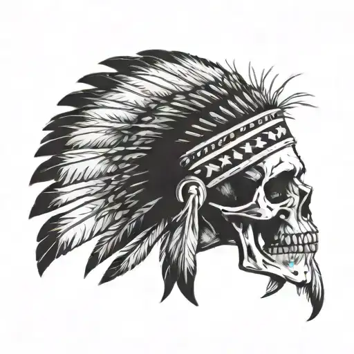 skull with a big Native American head dress that looks gangster tattoo design idea