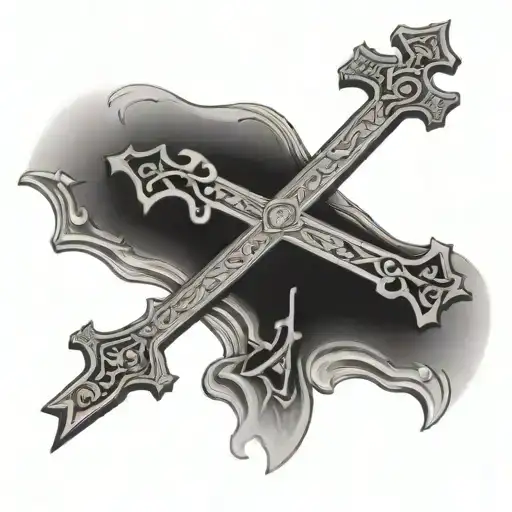 Orthodoxe cross with cyrilic writing poetry tattoo design idea