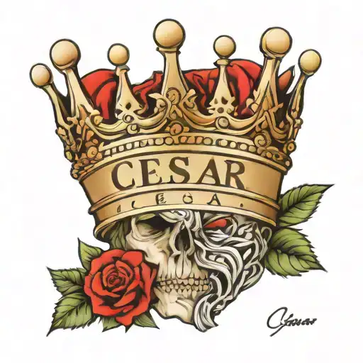 Cesar crown with name tattoo design idea
