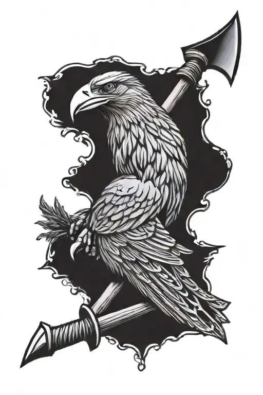 viking axe pine crow tattoo design idea