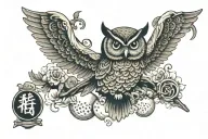 owl on bowling pin surrounded by various tattoo design idea