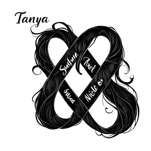 Tanya, Ariel, Solana, and Nicole arranged in an infinity sign using their names. tattoo design idea