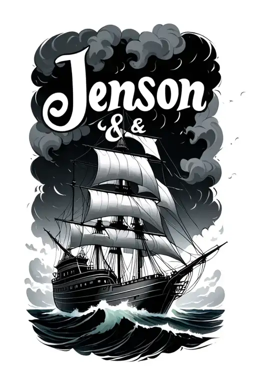 "Jenson & Ada" Ship sailing ship navigating through stormy tattoo design idea