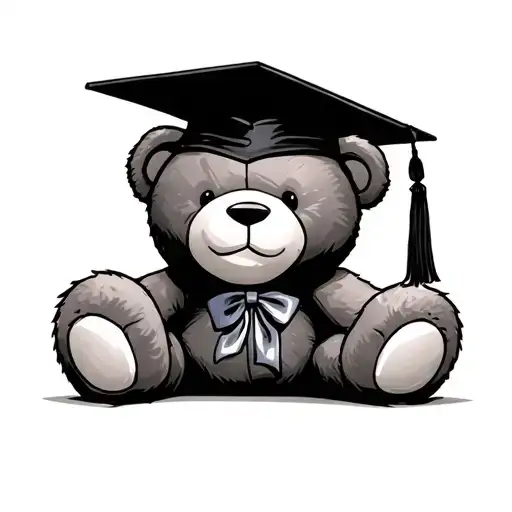 teddy bear wearing graduation cap tattoo design idea