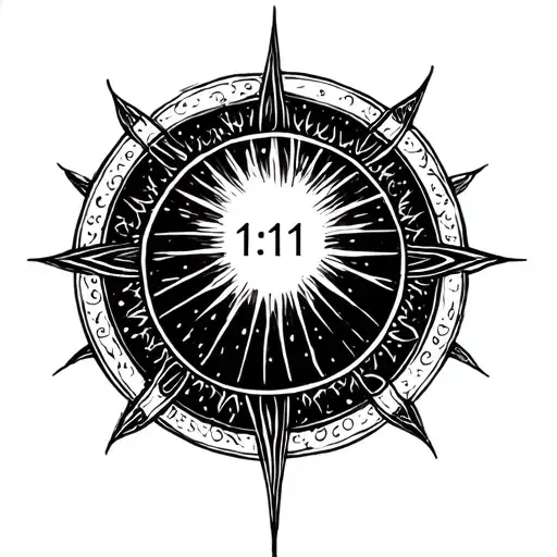Black and white tattoo design, 11:11 enclosed in round celestial, shiny, for my forearm/wrist, 2 inches max tattoo design idea