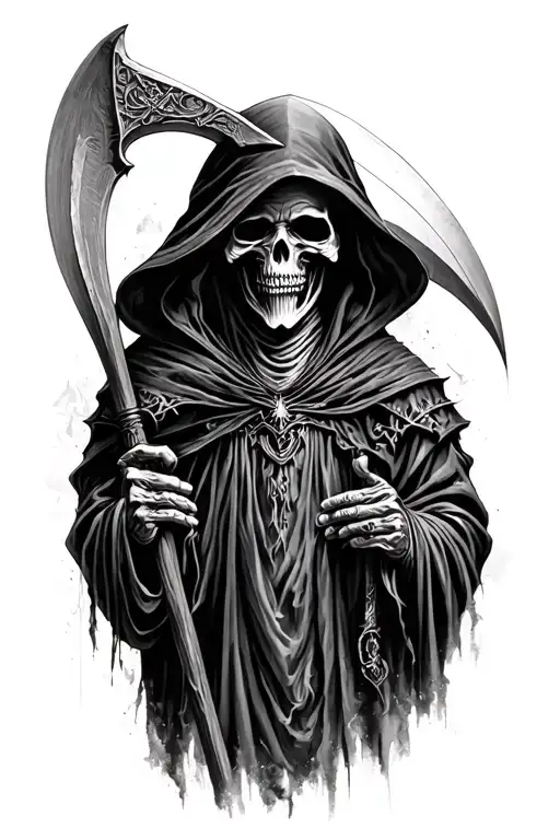 grim reaper with scythe tattoo design idea