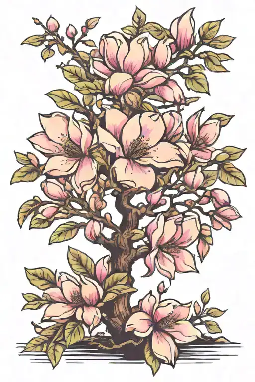 Magnolia tree with branches tattoo design idea