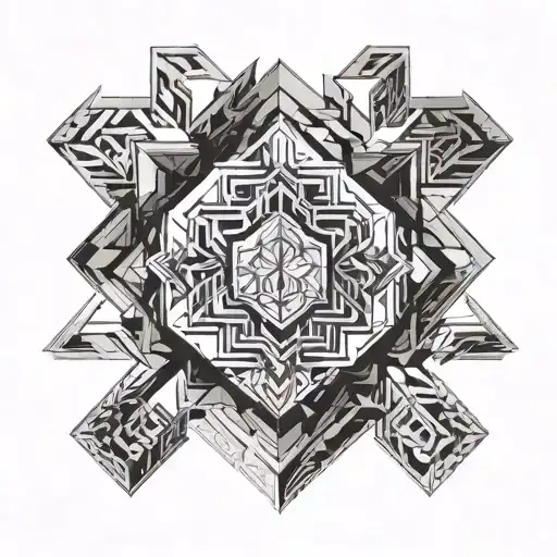 throat tattoo. geometrical tattoo, cubes tattoo design idea