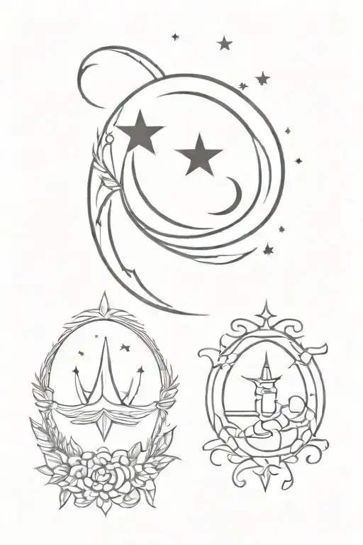 moon, aquarius sign, virgo sign, star, crown point tattoo design idea