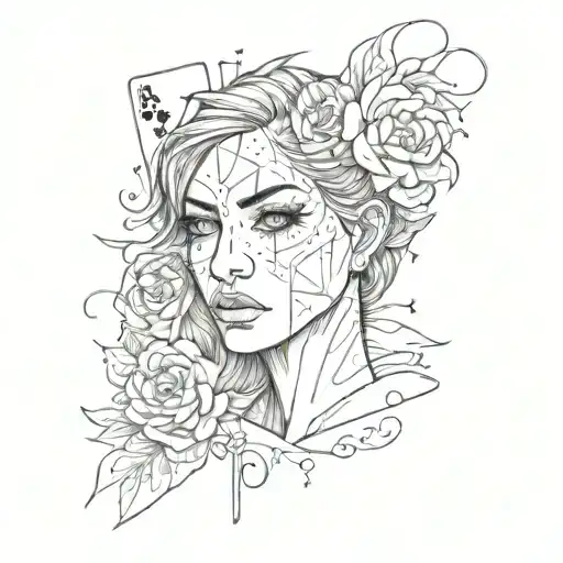 poker face one side sad with tears the other forcing a smile  tattoo design idea