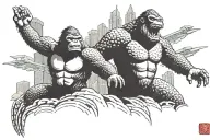 King Kong VS Godzilla towering over skyscrapers tattoo design idea