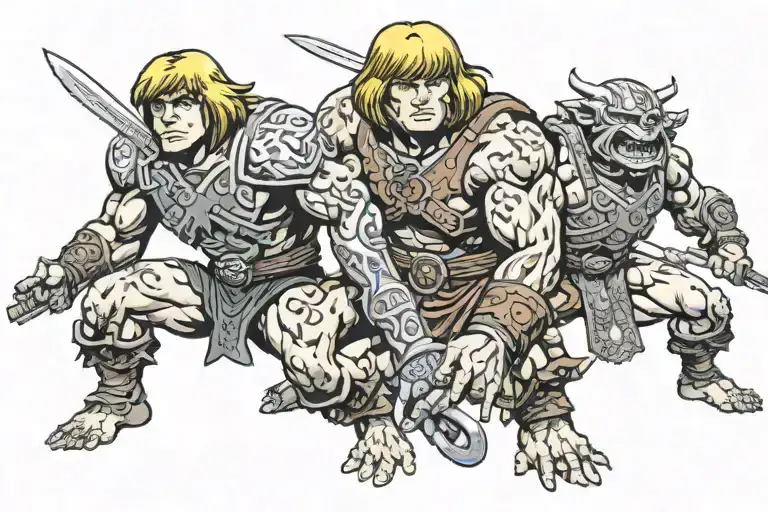 he-man and GI mingled tattoo design idea