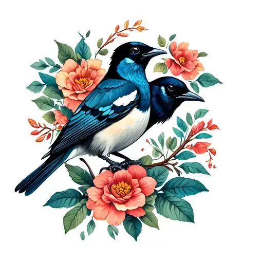 2 Magpie tattoo design idea