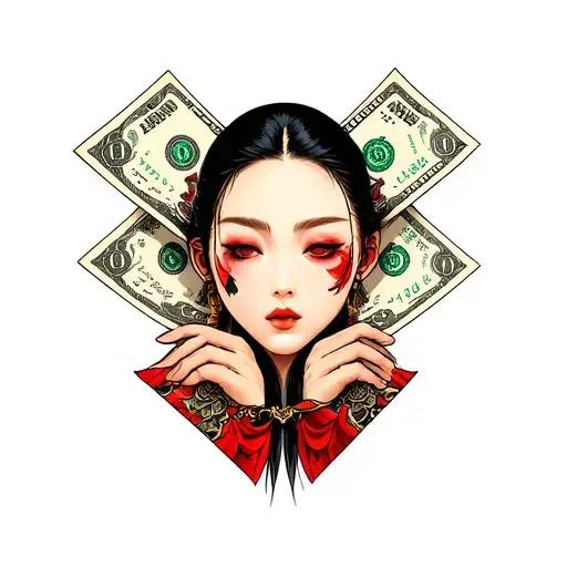 2 faced angle holding money  tattoo design idea