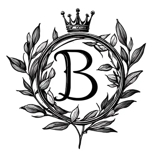 letter b in side of an olive branch circle with a crown on top  tattoo design idea