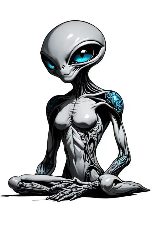 blue eyed full body alien with anal probe  tattoo design idea