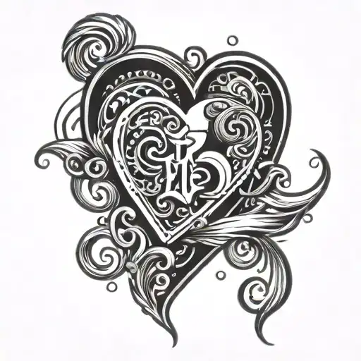 J & D in a heart shaped vinyl record tattoo design idea