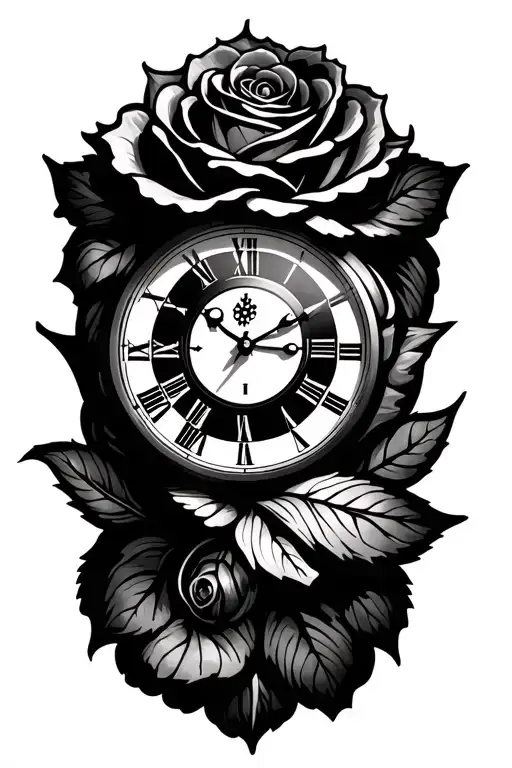 Clock rose intertwined for plumber tattoo design idea