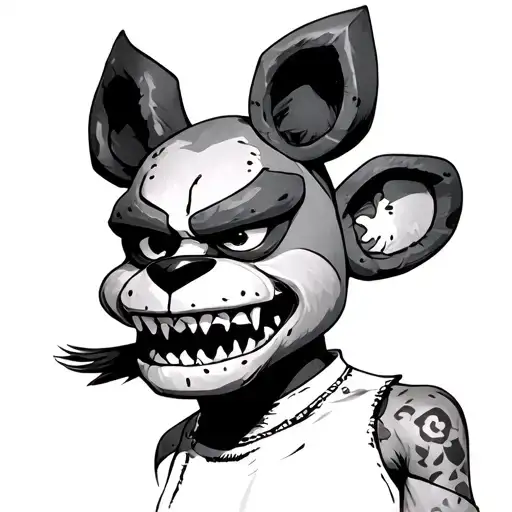 Utahu in horror art and blackwork style of a character from “Five Nights at Freddy’s” named Mangle. He should look good tattoo design idea