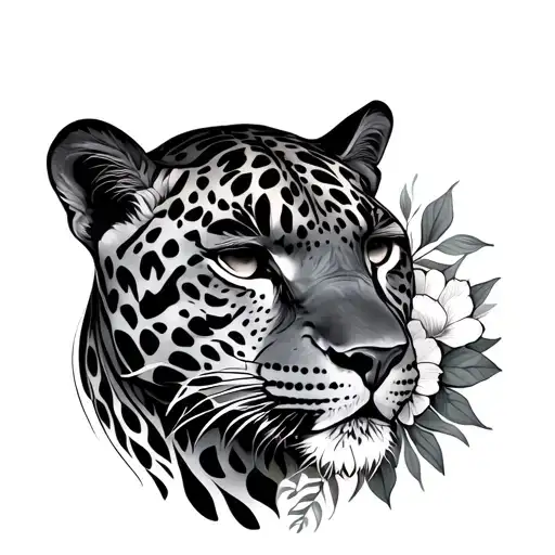 Floral Jaguar tattoo design idea
