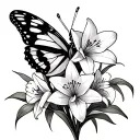 daffodils and lily with a butterfly and with the initials B and W in the wings of the butterfly  tattoo design idea