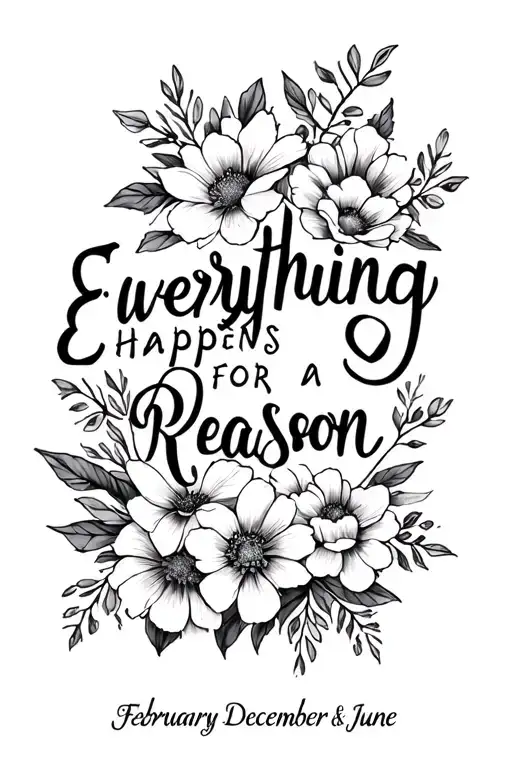 "everything happens for a reason" with February December and June flowers  tattoo design idea