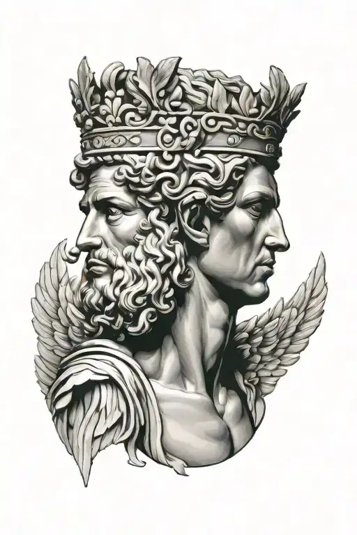 Hermes Greek god greek art winged feathered hair and crown tattoo design idea