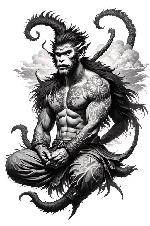 sun wukong full body cloud step tattoo design idea