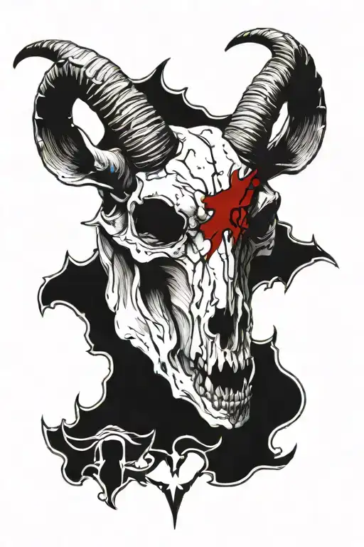 goat skull with flesh blood tattoo design idea