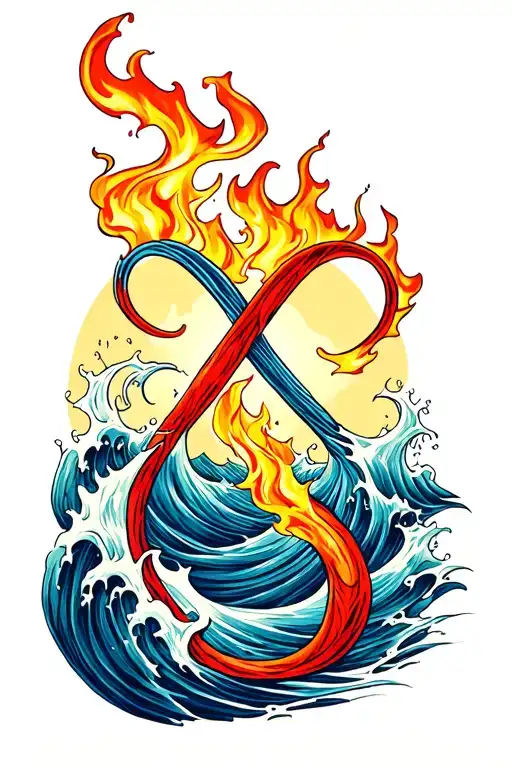 infinity symbol incorporating fire and water waves and the words I'll take you there tattoo design idea