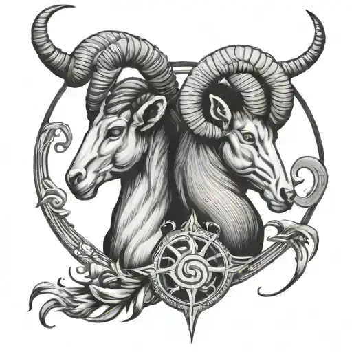 close up tattoo of Capricorn and Aries looking horizontally in opposite directions  tattoo design idea