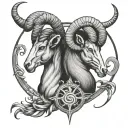 close up tattoo of Capricorn and Aries looking horizontally in opposite directions  tattoo design idea
