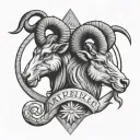 close up tattoo of Capricorn and Aries looking horizontally in opposite directions  tattoo design idea