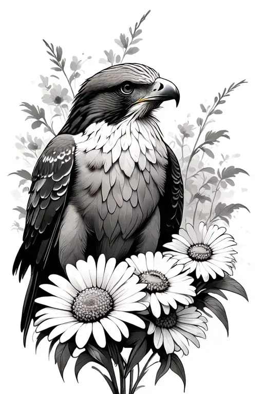 buzzard and daisies tattoo design idea