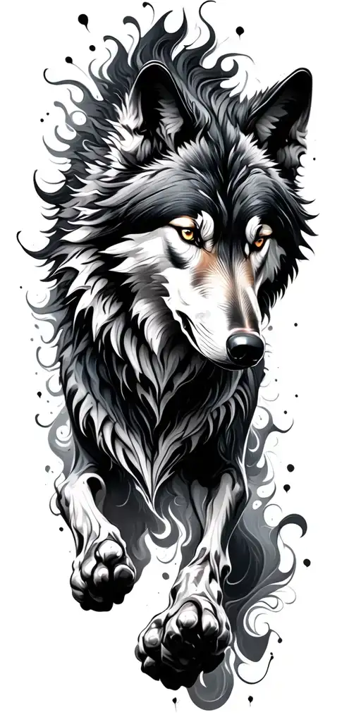 fractal wolf running tattoo design idea