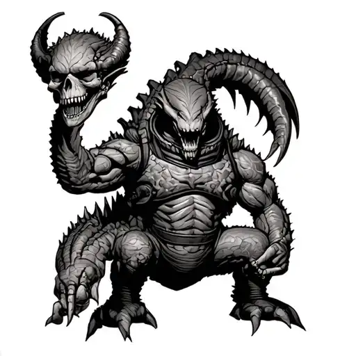 deathclaw and vault boy fallout tattoo design idea