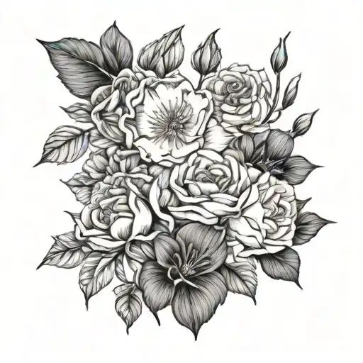 birth flowers for january, march, may, august and december together tattoo design idea