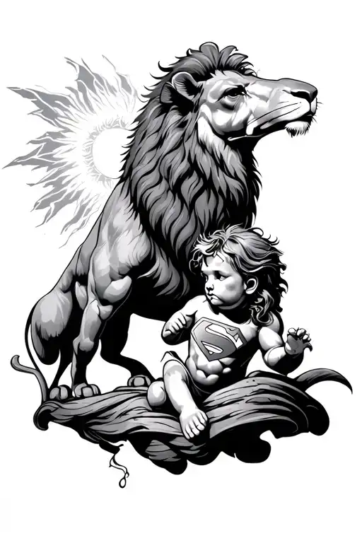 symbol of the superman: camel, lion, child, eternal recommencement, lightning  tattoo design idea