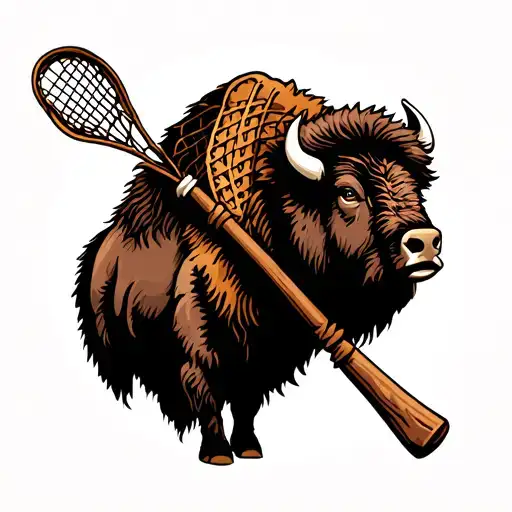 Yellowstone Nation Park bison and wooden lacrosse stick tattoo design idea