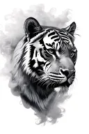 tiger head from side view surrounded by smoke fog tattoo design idea